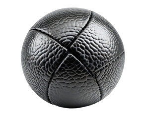 Photo of a textured black sphere with a segmented pattern sits isolated on a plain transparent background