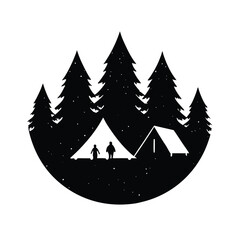 Obraz premium Camping scene with tents and trees silhouette