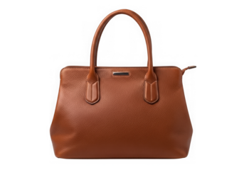 A brown leather handbag isolated on transparent background
