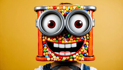 Candy-Covered Cartoon Mask on Person