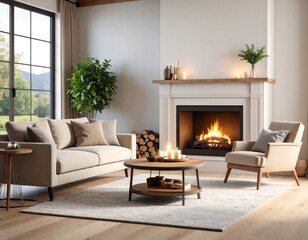 Fototapeta premium Cozy living room with fireplace (8)