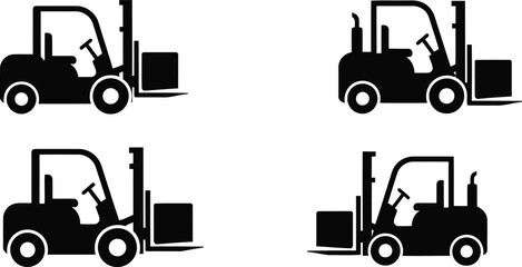 Forklift Silhouette Icon Vector Set – Industrial Vehicle and Material Handler