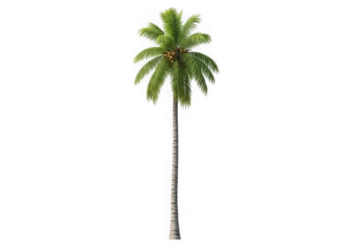 A tall coconut palm tree isolated on transparent background, reaching for the sky