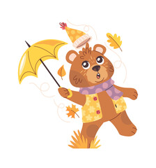 Bear autumn animal carrying umbrella