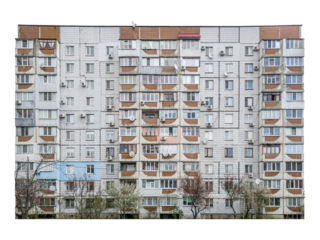 Nine-storey panel prefabricated apartment building is isolated