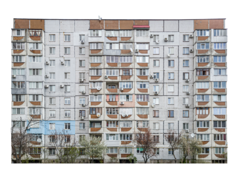 Nine-storey panel prefabricated apartment building is isolated