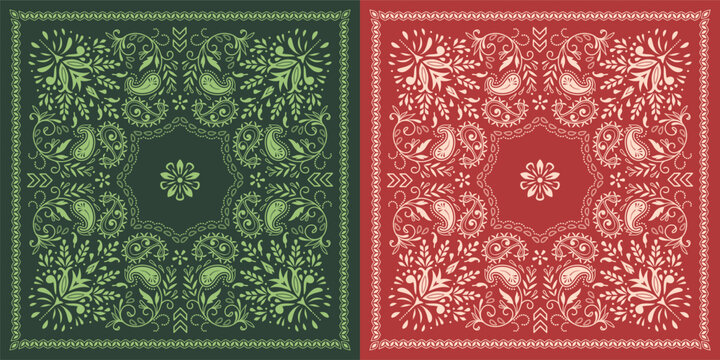 Set of Paisley prints bandanas.