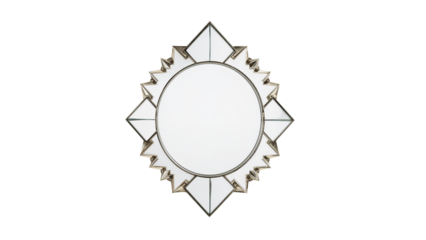Elegant sunburst mirror with mirrored geometric accents and metallic frame, adding sparkle and sophistication to any room's decor.