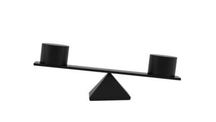 Simple seesaw with two balanced cylinders symbolizing equilibrium and comparison in a modern abstract concept