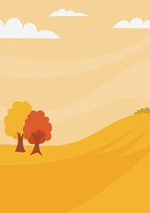 Fototapeta premium Vertical fall background with autumn landscape and copy space for text. Vector illustration for flyer, banner, or greeting card