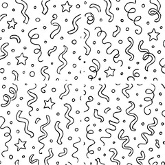 Doodle Style Confetti Background Patterns, Repeating Floating Elements for Celebration Themes, Editable Formats: AI, EPS, JPG, PNG, Ideal for Both Digital and Print Use
