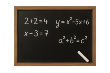 Blackboard with math formulas and chalk isolated on transparent background