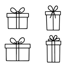 Set of Hand Drawn Gift Box Doodles in Vector Style, High-Resolution Sketches of Presents with Ribbons and Bows, Editable Formats: AI, EPS, JPG, PNG, Ideal for Both Digital and Print Use
