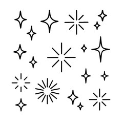 Hand Drawn Sparkles, Starbursts, and Twinkling Glow Effects Vector Set in Black and White, Editable Formats: AI, EPS, JPG, PNG, Ideal for Both Digital and Print Use
