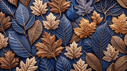 Autumn leaves in blue and brown