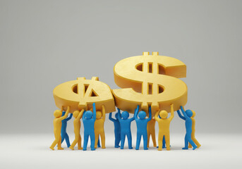 Teamwork supports financial success gold dollar signs collaboration