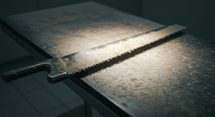 Saw on a dusty table