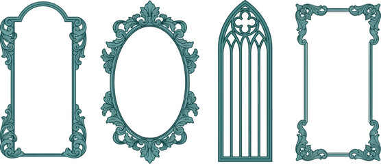 Collection of Ornate Frames and Window with Floral Details