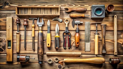 Various woodworking tools on wood