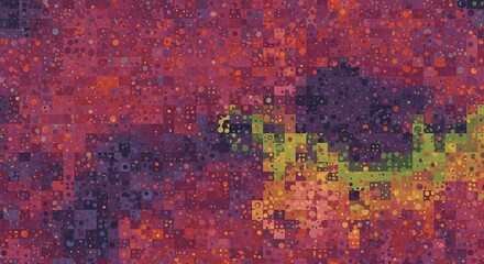 Abstract digital concept of a cosmic nebula, a colorful mosaic of pixels creating a vibrant galaxy background.