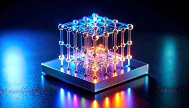 Glowing nanostructures form on surface under AFM tip, showcasing semi-transparent textures with vibrant colors
