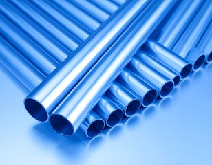 Close-up of various sized blue metal pipes
