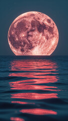 Red moon over the vast ocean