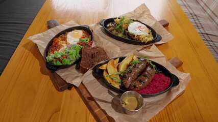 A variety of hearty dishes on the table. The concept of a dish on the table.