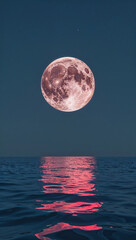 Red moon over the vast ocean