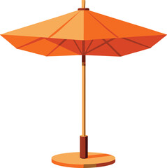 Vibrant orange patio umbrella with wooden base