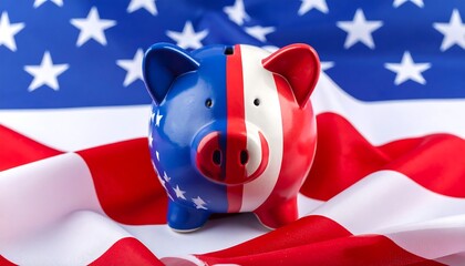 Piggy bank on American flag