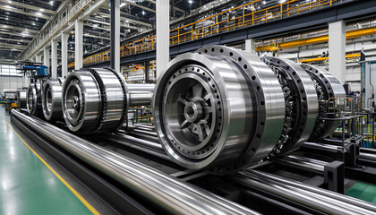 Naklejka premium Modern factory marvel: gleaming stainless steel, intricate details under bright lights