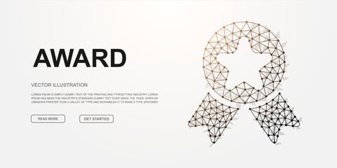 Award 3d low poly symbol for landing page template. Reward design illustration. Polygonal quality guarantee illustration for homepage design