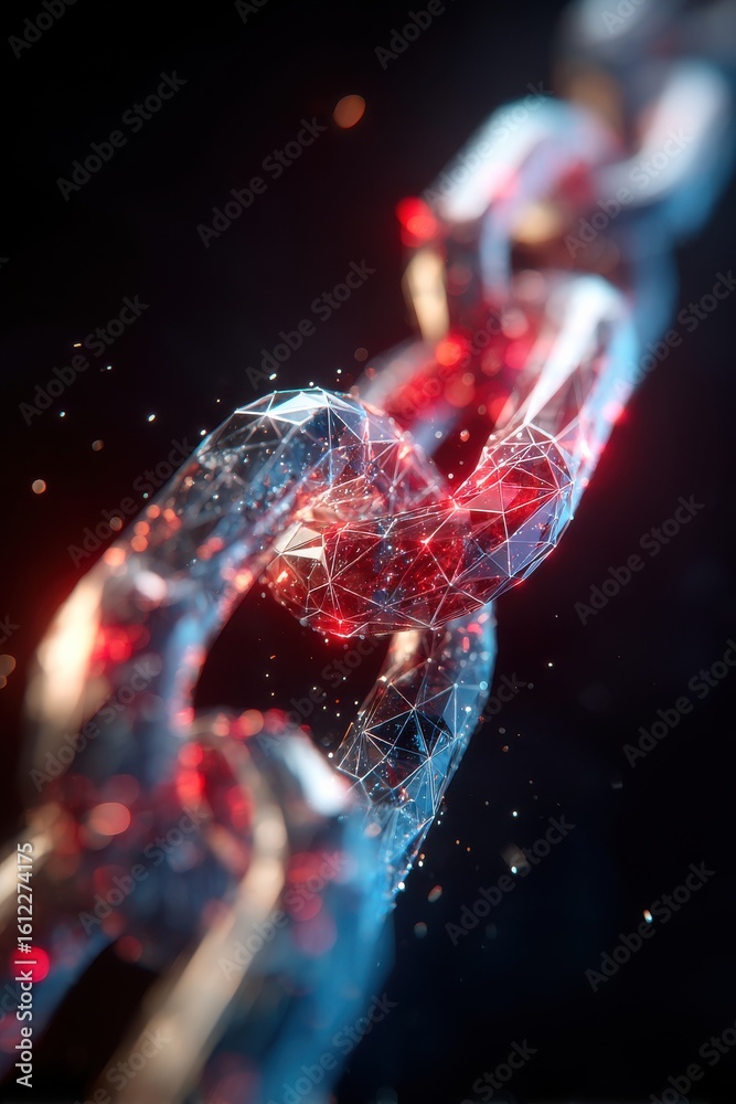 Canvas Prints futuristic low-poly chain with glowing red and blue highlights in a digital style