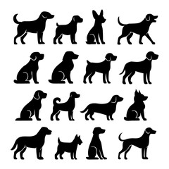 Black Dog Silhouettes Collection – Vector Set of Various Breeds in Minimal Poses