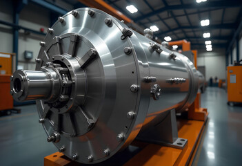 Industrial perfection: sharp contrasts on polished steel, showcasing advanced machinery