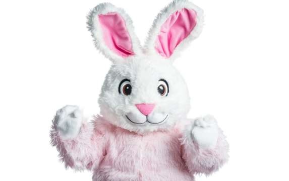 Studio photo of Easter bunny costume head featuring soft textures and festive design perfect for holiday celebrations and events isolated on transparent background PNG