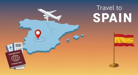 Spain travel concept with map, passport, and flag