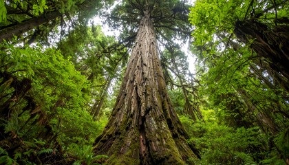 Lush forest towering tree