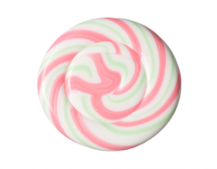 Swirling pink and green lollipop with a sweet, playful design perfect for treats