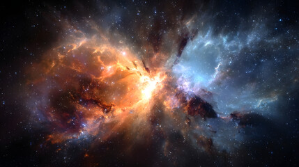 Fototapeta premium Vivid cosmic nebula with starfield and colorful explosion of interstellar gas and light