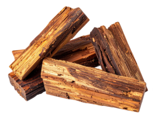 Richly textured oud wood chips, aromatic natural incense for luxury wellness and meditation