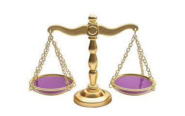 Symbolic studio image of equality scale representing gender fairness, civil rights, and social balance principles isolated on transparent background PNG