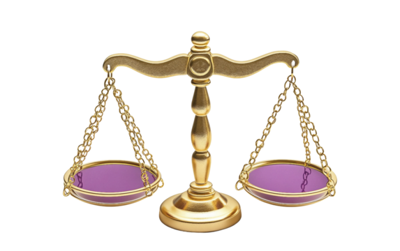 Symbolic studio image of equality scale representing gender fairness, civil rights, and social balance principles isolated on transparent background PNG