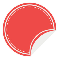 Blank red circular sticker with white border and peeled corner