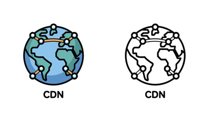 CDN Concept Illustration Content Delivery Network Topology and Global Distribution Systems in Color and Black and White