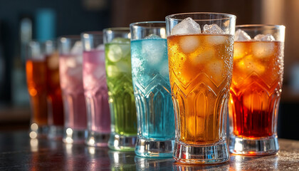 Beautiful glasses for drinks made of colored embossed design glass