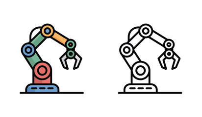 Fototapeta premium Illustration of a Robot Arm in Color and Line Art Styles on White Background