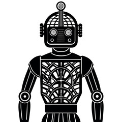 Vintage robot design with intricate patterns, featuring a unique head and stylized limbs, perfect for retro-futuristic themes Generative AI