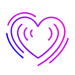 Vibrant neon heart shape with concentric sound waves on black background